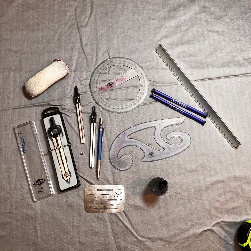 Drafting Set Compass Staedtler Lead Pointer French Curve Protractor‎